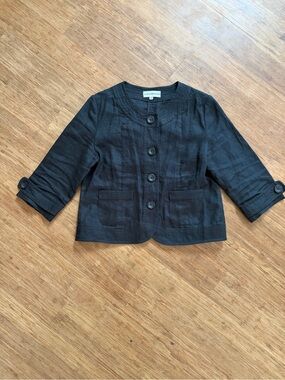 Marvin Richards Black 100% Linen Cropped Button Front Jacket - Size S